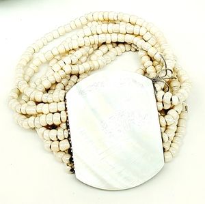Handmade Mother of Pearl Cream Beaded Stretch Bracelet